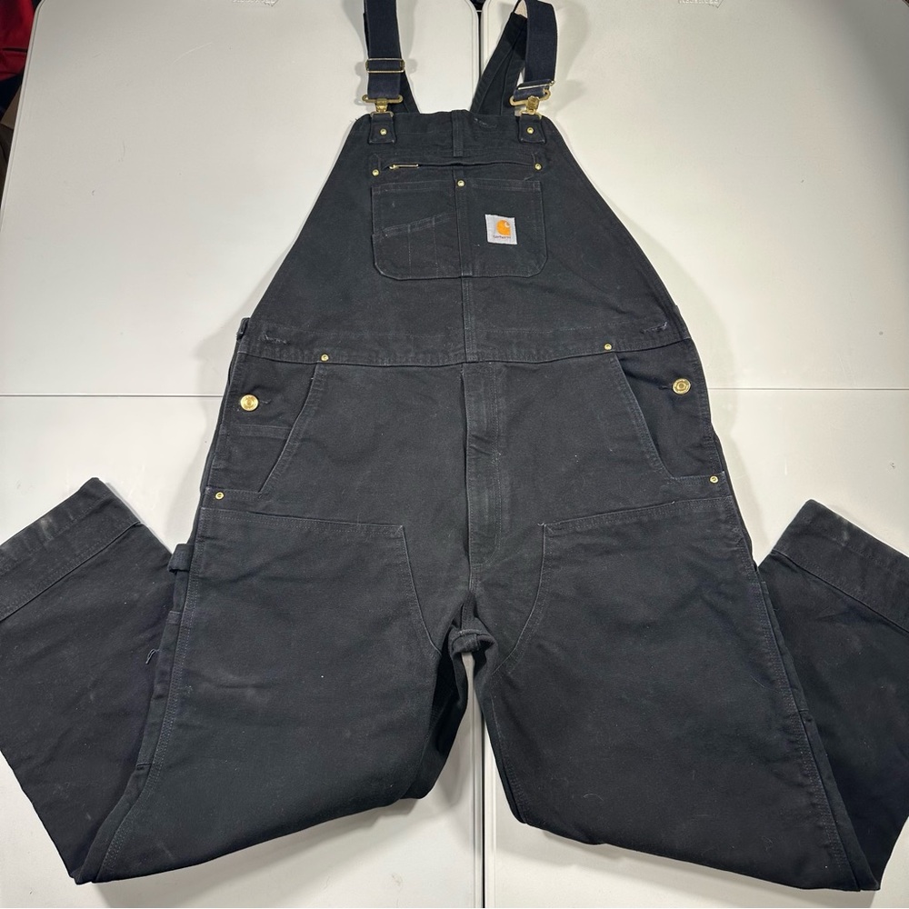 Carhartt Black Relaxed Fit Canvas Overall Coverall size 40x30 Men’s'